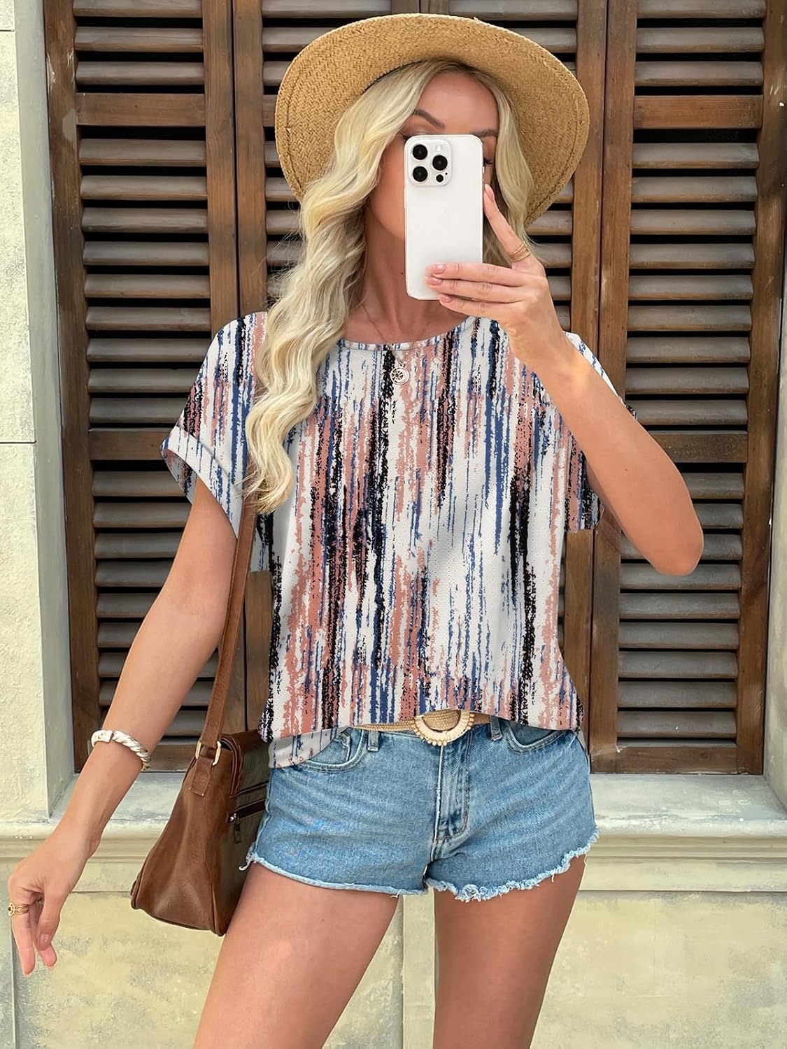 image:imageATHMILE Womens Tunics Loose Fit Dressy Blouses Summer Short Sleeve Tops with Curved Hem Beach Vacation Clothes for WomenTie Dye