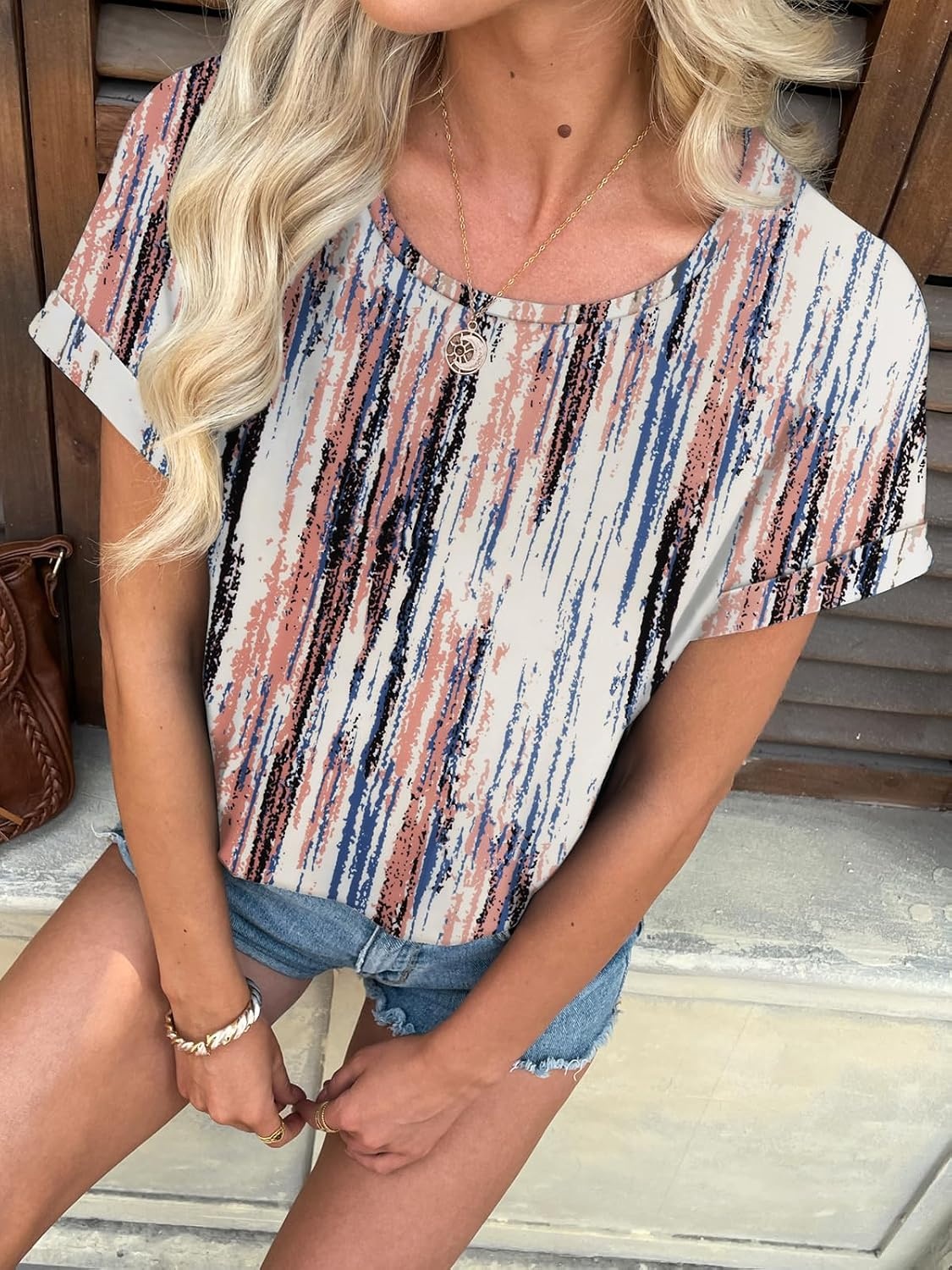 image:imageATHMILE Womens Tunics Loose Fit Dressy Blouses Summer Short Sleeve Tops with Curved Hem Beach Vacation Clothes for WomenTie Dye