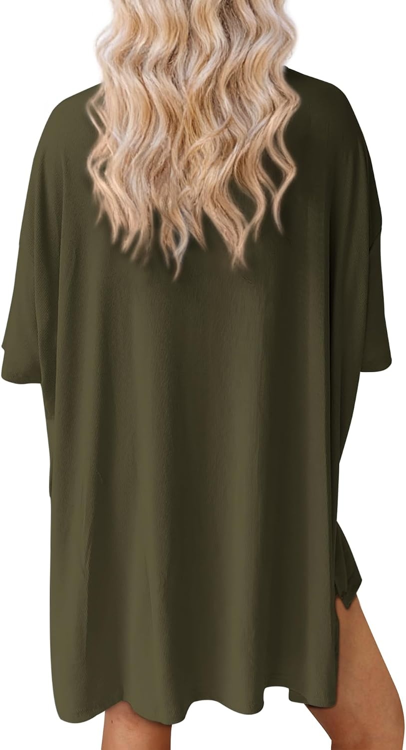 image:imageATHMILE Womens Two Piece Short Lounge Sets Spring Summer Casual Oversized Shirts Airport Travel Outfit Beach Vacation 2026Army Green