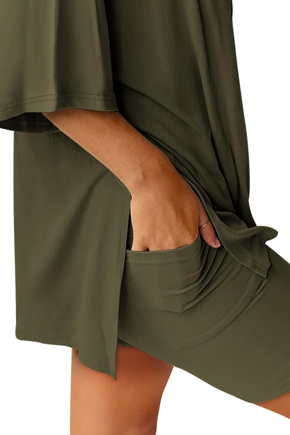 image:imageATHMILE Womens Two Piece Short Lounge Sets Spring Summer Casual Oversized Shirts Airport Travel Outfit Beach Vacation 2026Army Green