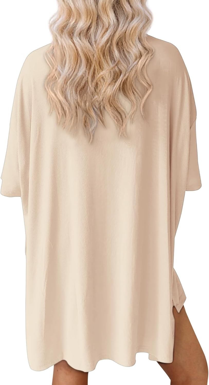 image:imageATHMILE Womens Two Piece Short Lounge Sets Spring Summer Casual Oversized Shirts Airport Travel Outfit Beach Vacation 2026Beige