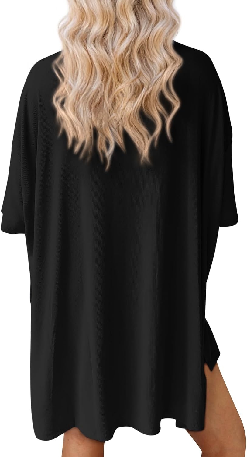 image:imageATHMILE Womens Two Piece Short Lounge Sets Spring Summer Casual Oversized Shirts Airport Travel Outfit Beach Vacation 2026Black