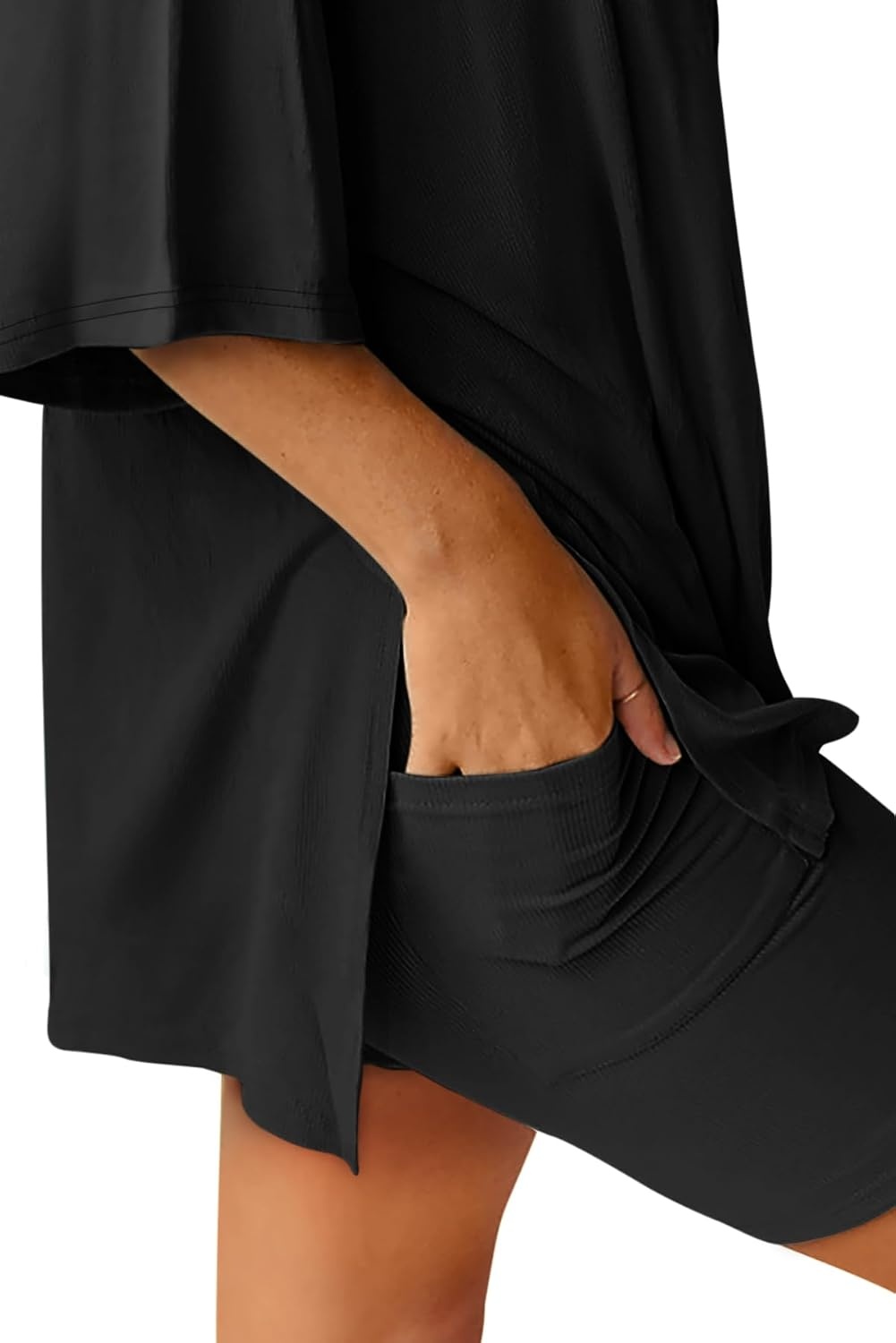 image:imageATHMILE Womens Two Piece Short Lounge Sets Spring Summer Casual Oversized Shirts Airport Travel Outfit Beach Vacation 2026Black