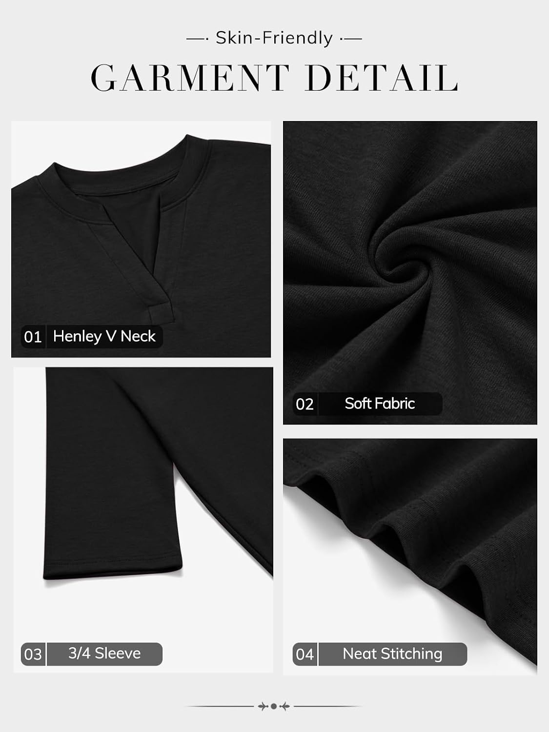 image:imageATHMILE Womens V Neck 34 Sleeve T Shirts Spring Summer Tops Tunic Casual Tees Henley Beach Vacation Basic Fashion ClothesHalfblack
