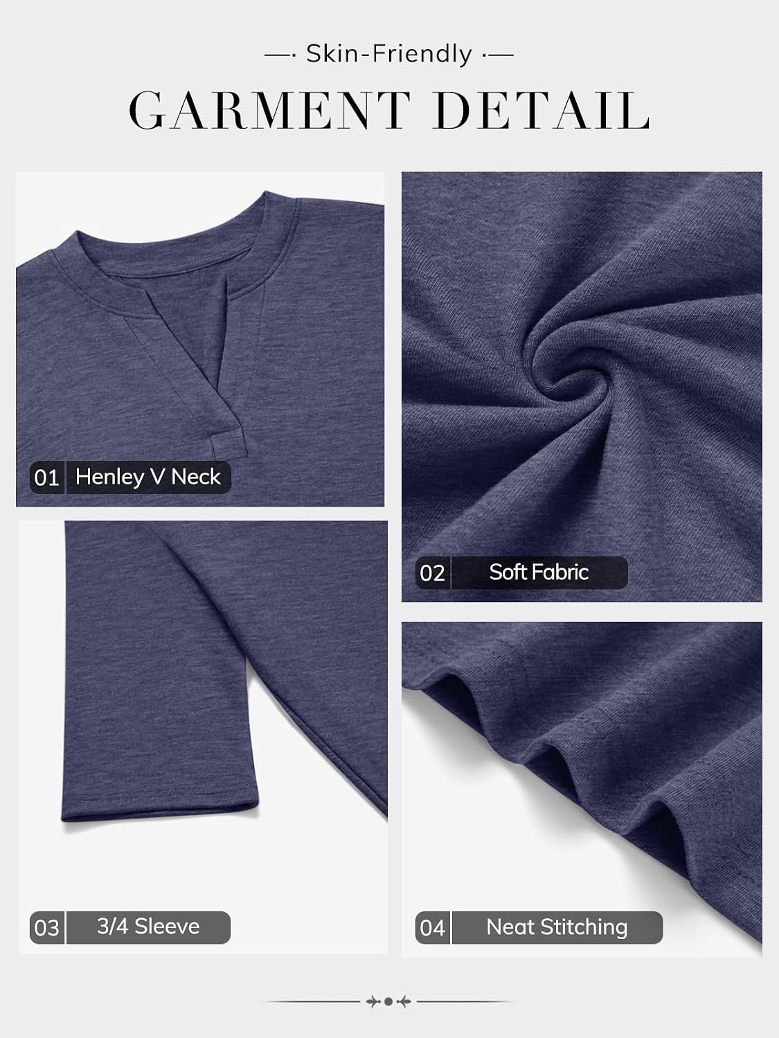 image:imageATHMILE Womens V Neck 34 Sleeve T Shirts Spring Summer Tops Tunic Casual Tees Henley Beach Vacation Basic Fashion ClothesHalfnavy Blue