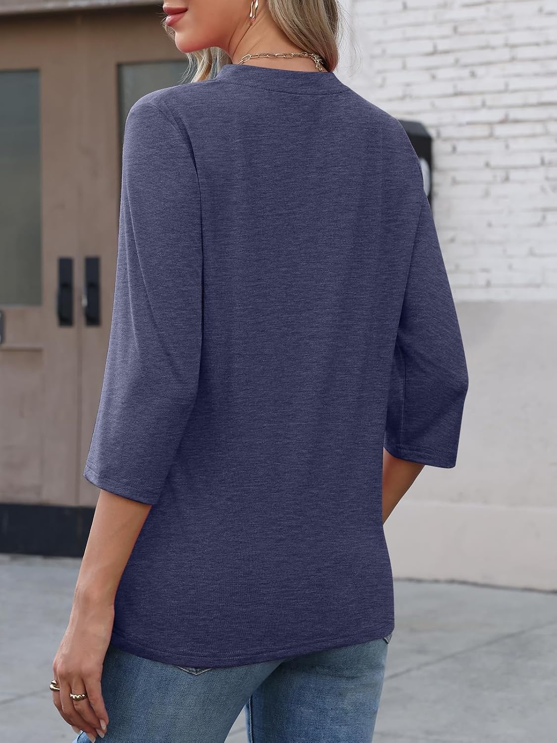 image:imageATHMILE Womens V Neck 34 Sleeve T Shirts Spring Summer Tops Tunic Casual Tees Henley Beach Vacation Basic Fashion ClothesHalfnavy Blue