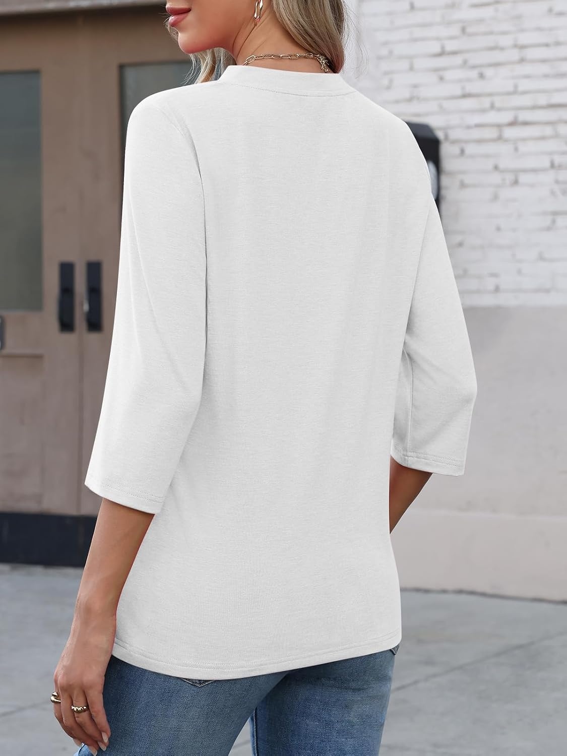 image:imageATHMILE Womens V Neck 34 Sleeve T Shirts Spring Summer Tops Tunic Casual Tees Henley Beach Vacation Basic Fashion ClothesHalfwhite