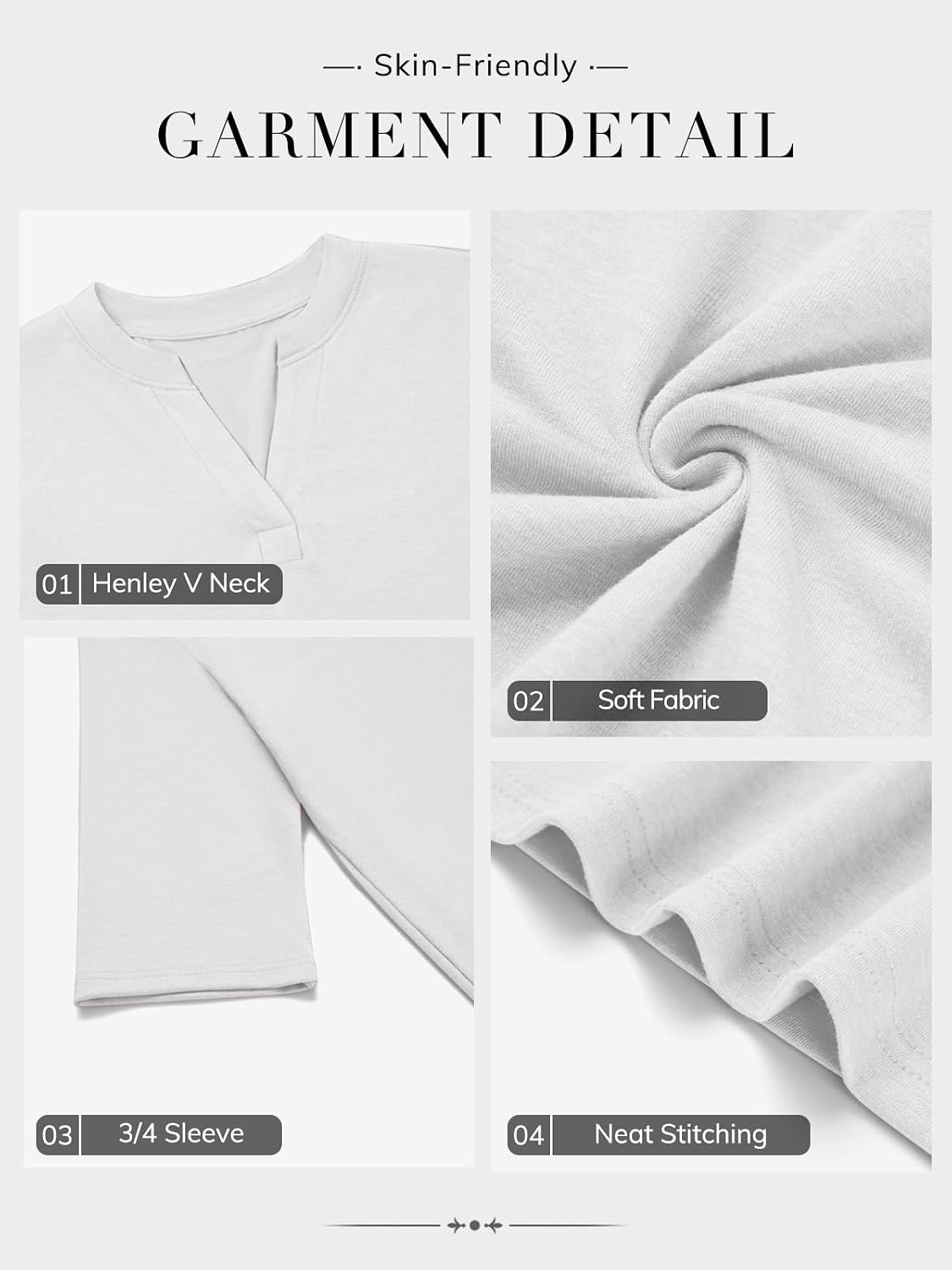 image:imageATHMILE Womens V Neck 34 Sleeve T Shirts Spring Summer Tops Tunic Casual Tees Henley Beach Vacation Basic Fashion ClothesHalfwhite