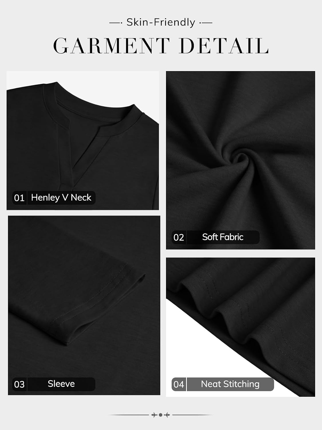 image:imageATHMILE Womens V Neck 34 Sleeve T Shirts Spring Summer Tops Tunic Casual Tees Henley Beach Vacation Basic Fashion ClothesLongblack
