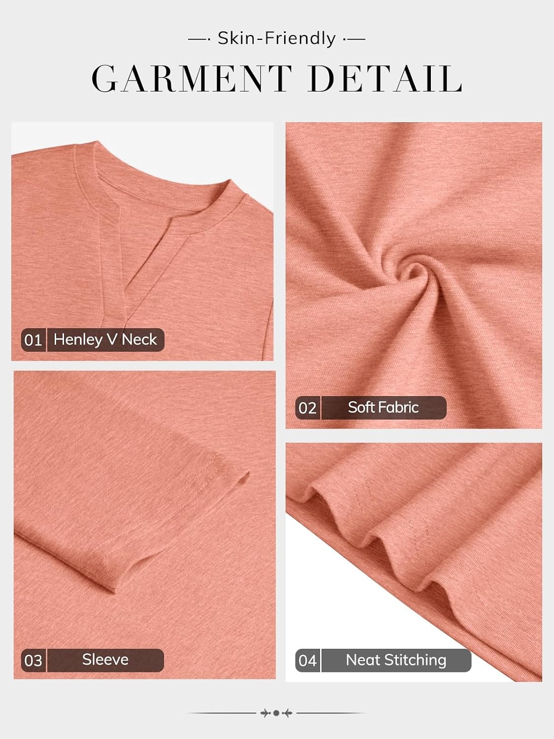 image:imageATHMILE Womens V Neck 34 Sleeve T Shirts Spring Summer Tops Tunic Casual Tees Henley Beach Vacation Basic Fashion ClothesLongcoral Pink