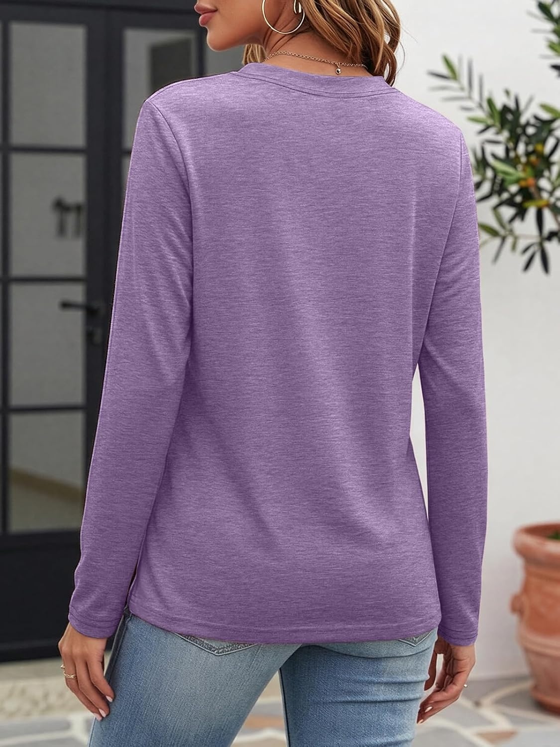 image:imageATHMILE Womens V Neck 34 Sleeve T Shirts Spring Summer Tops Tunic Casual Tees Henley Beach Vacation Basic Fashion ClothesLonglavender