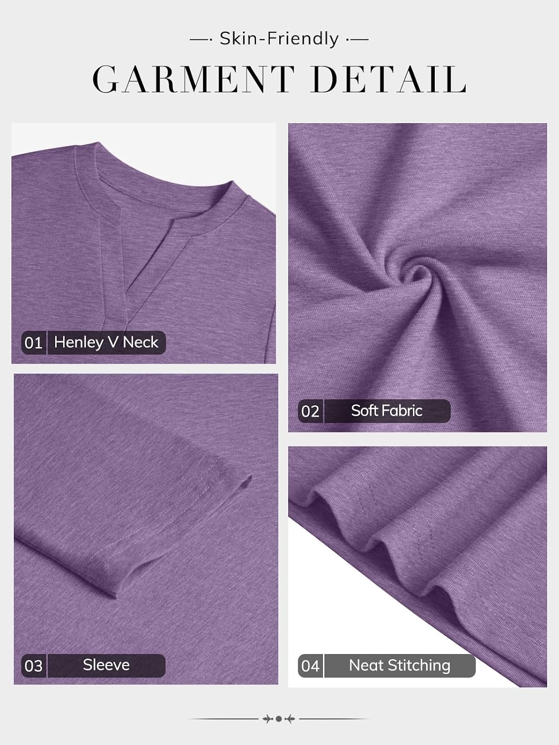 image:imageATHMILE Womens V Neck 34 Sleeve T Shirts Spring Summer Tops Tunic Casual Tees Henley Beach Vacation Basic Fashion ClothesLonglavender