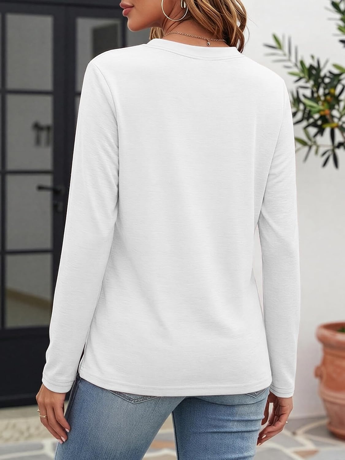 image:imageATHMILE Womens V Neck 34 Sleeve T Shirts Spring Summer Tops Tunic Casual Tees Henley Beach Vacation Basic Fashion ClothesLongwhite