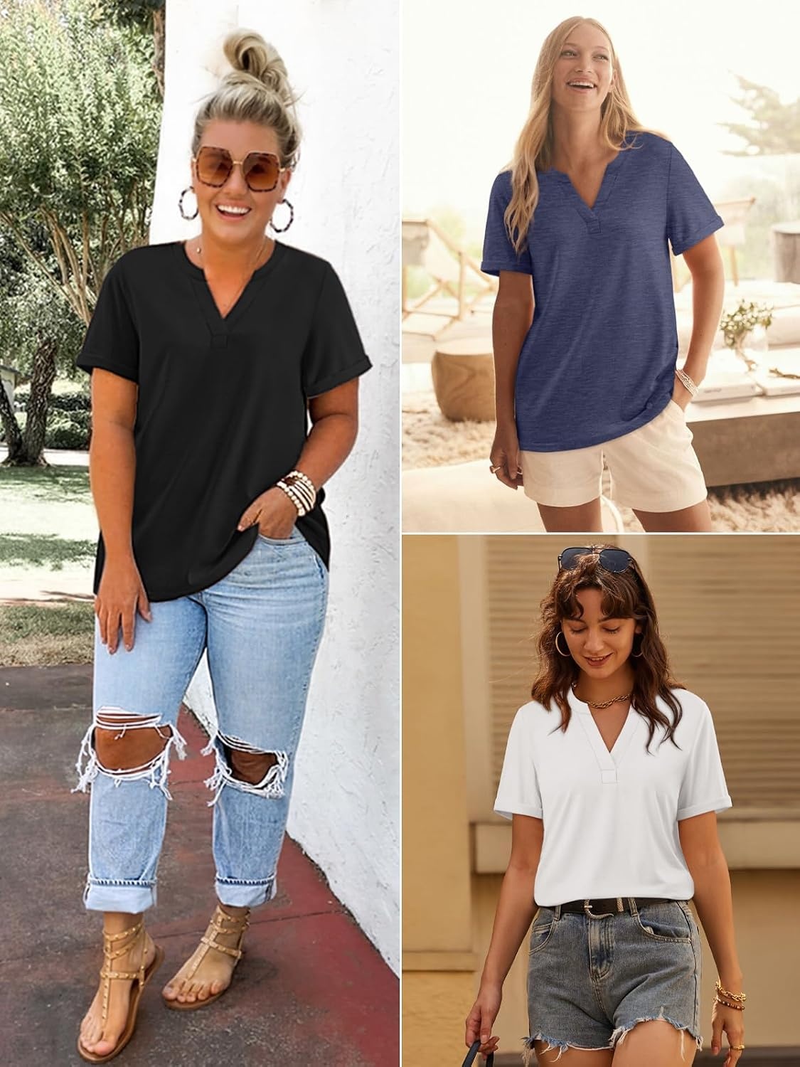 image:imageATHMILE Womens V Neck 34 Sleeve T Shirts Spring Summer Tops Tunic Casual Tees Henley Beach Vacation Basic Fashion ClothesShortwhite