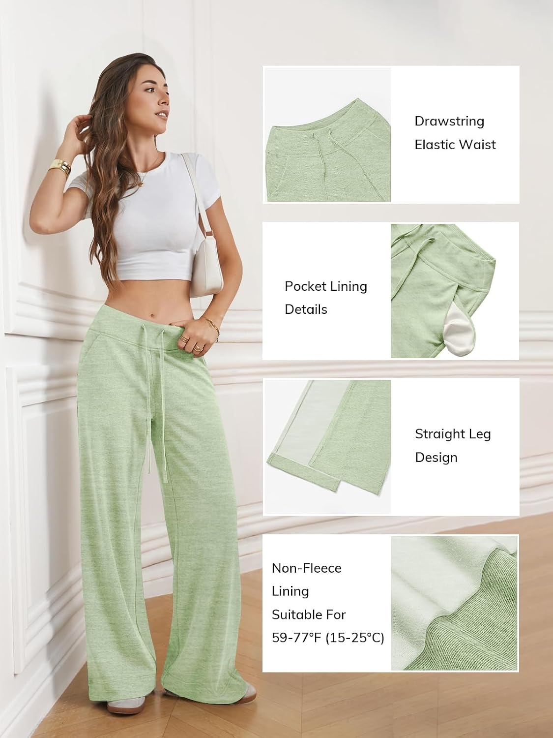 image:imageATHMILE Womens Wide Leg Sweatpants Baggy HighWaisted Drawstring Sweat Pants Fashion Comfy Joggers with PocketsMint Green