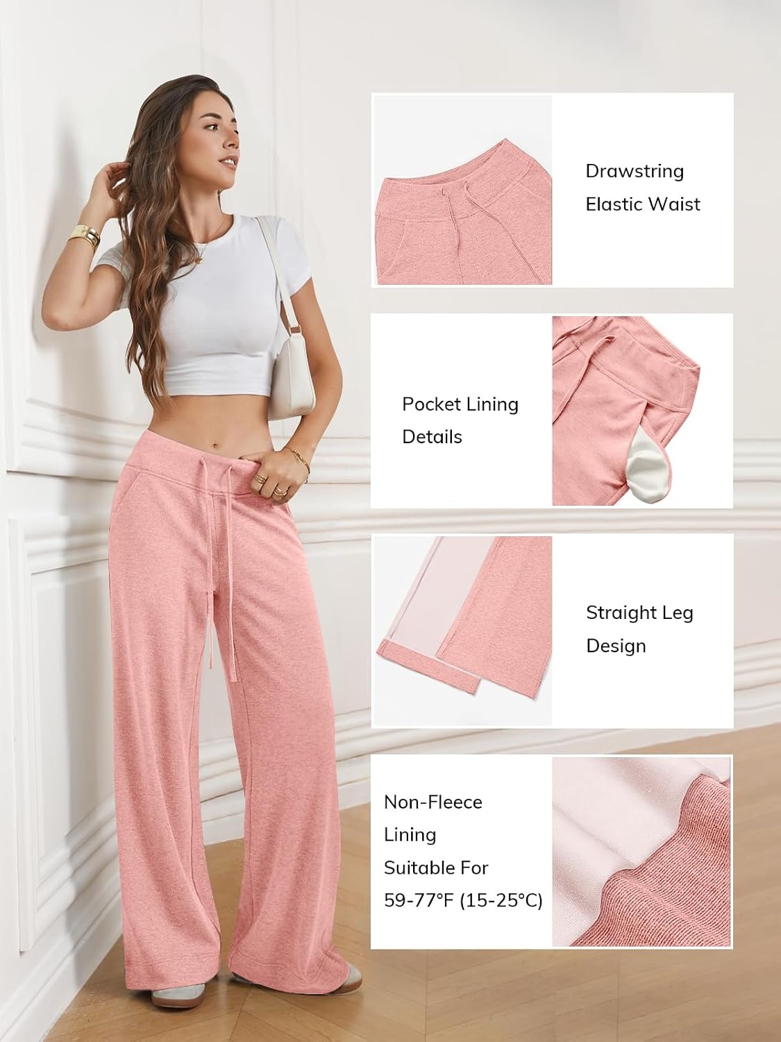 image:imageATHMILE Womens Wide Leg Sweatpants Baggy HighWaisted Drawstring Sweat Pants Fashion Comfy Joggers with PocketsPink