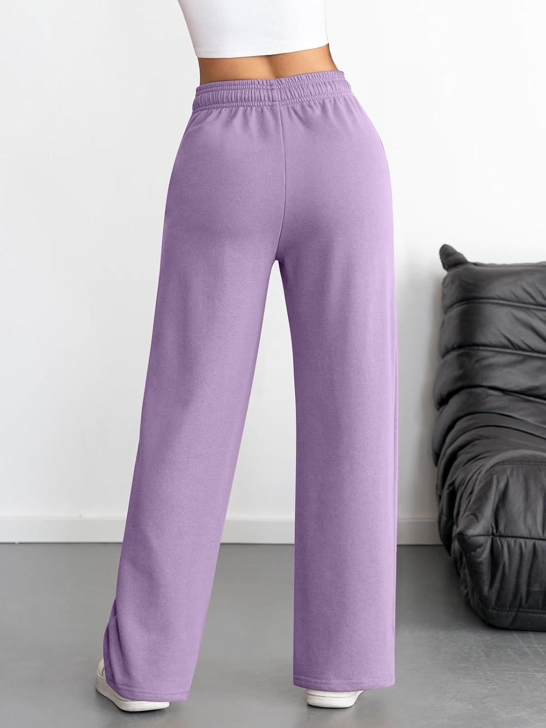 image:imageATHMILE Womens Wide Leg Sweatpants High Waisted Baggy Interior Drawstring Joggers Straight Leg Sweat Pants with PocketsLight Purple