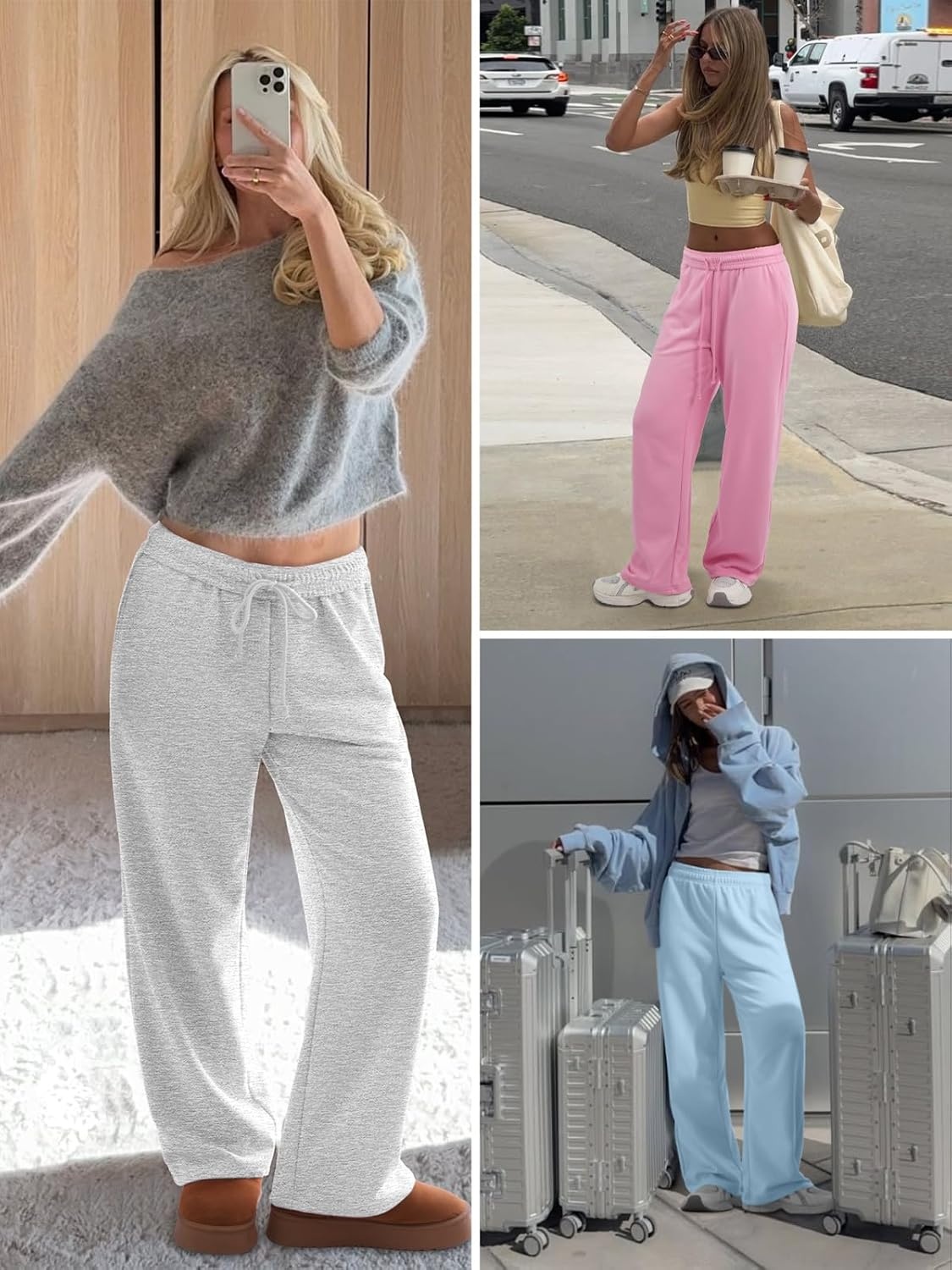 image:imageATHMILE Womens Wide Leg Sweatpants High Waisted Baggy Interior Drawstring Joggers Straight Leg Sweat Pants with PocketsNavy Blue