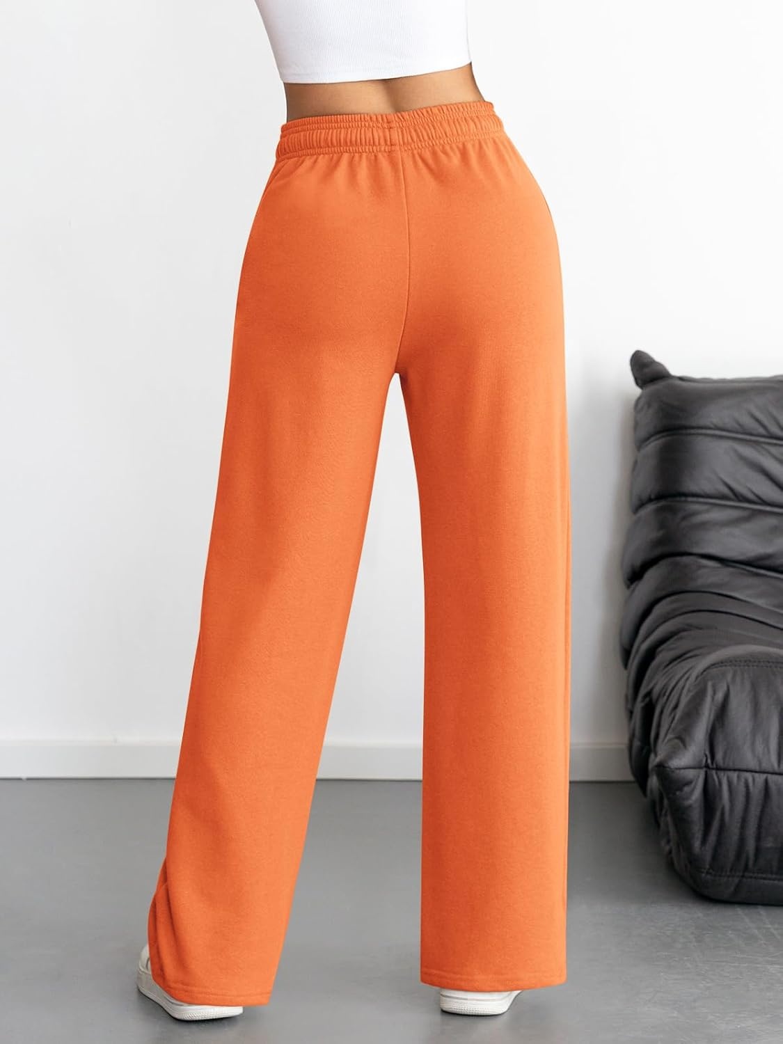 image:imageATHMILE Womens Wide Leg Sweatpants High Waisted Baggy Interior Drawstring Joggers Straight Leg Sweat Pants with PocketsOrange