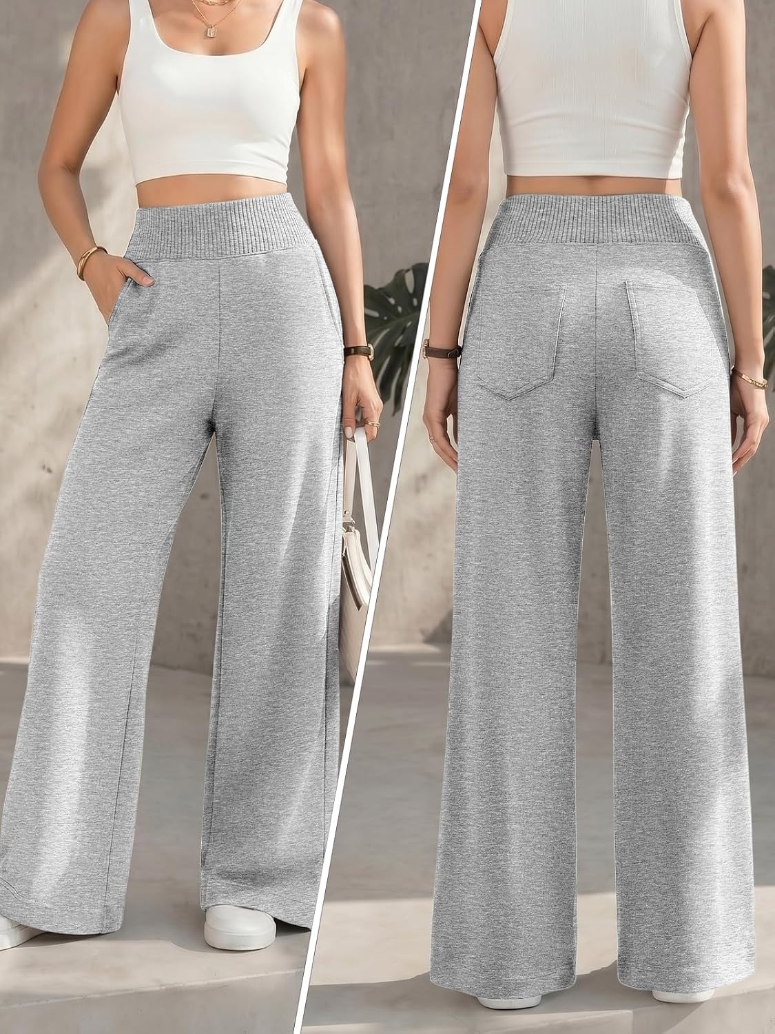 image:imageATHMILE Womens Wide Leg Sweatpants High Waisted Baggy Lounge Pants with Pockets Drawstring Comfy Casual Athletic PalazzoGrey
