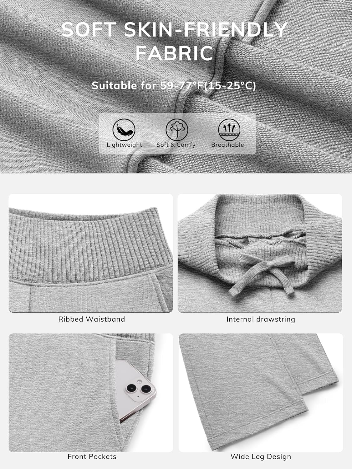 image:imageATHMILE Womens Wide Leg Sweatpants High Waisted Baggy Lounge Pants with Pockets Drawstring Comfy Casual Athletic PalazzoGrey