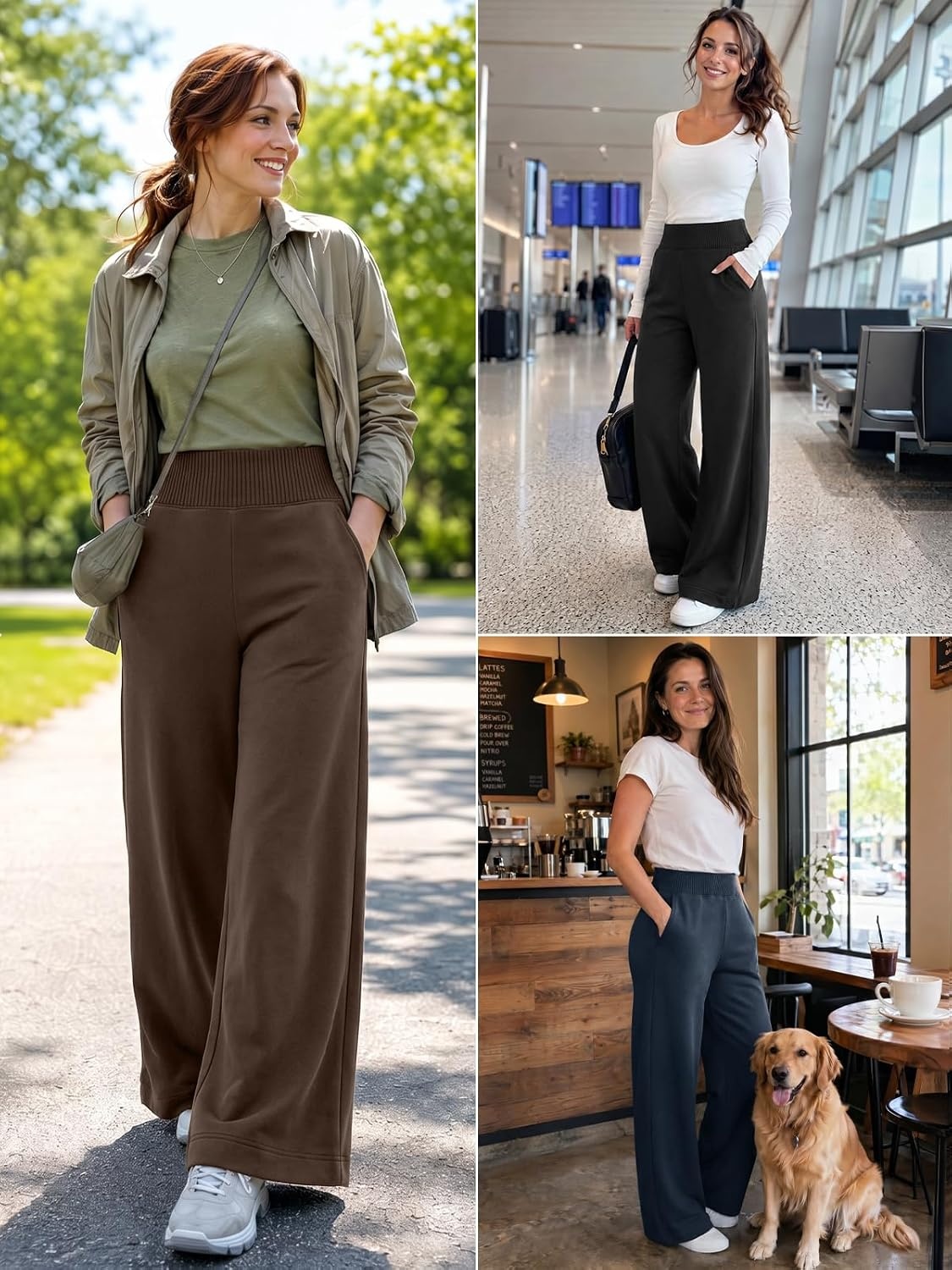 image:imageATHMILE Womens Wide Leg Sweatpants High Waisted Baggy Lounge Pants with Pockets Drawstring Comfy Casual Athletic PalazzoNavy Blue