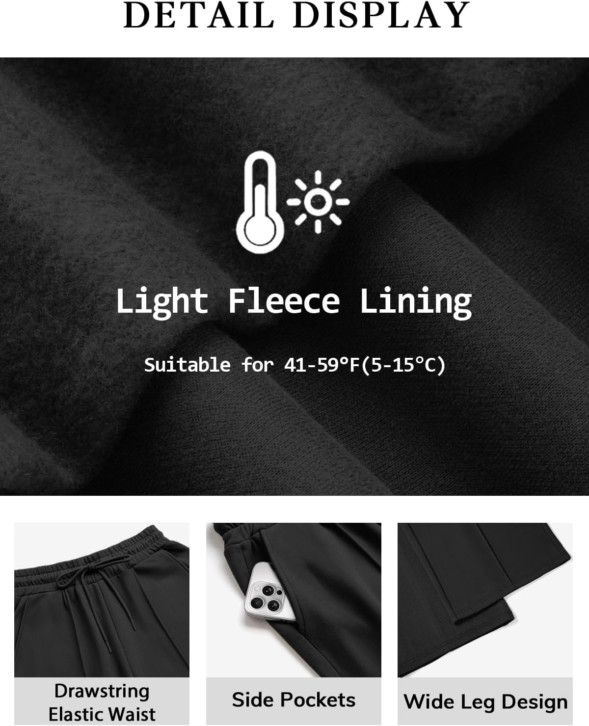 image:imageATHMILE Womens Wide Leg Sweatpants High Waisted Baggy Pants Fashion Teen Girl Drawstring Athletic JoggersFleeceblack