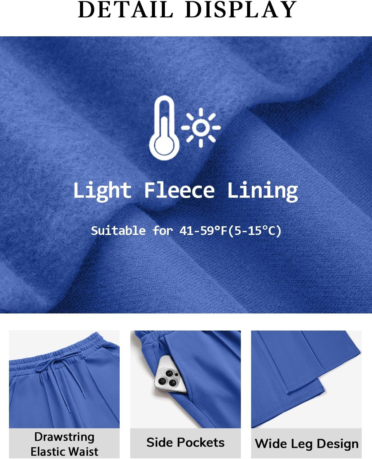 image:imageATHMILE Womens Wide Leg Sweatpants High Waisted Baggy Pants Fashion Teen Girl Drawstring Athletic JoggersFleeceblue