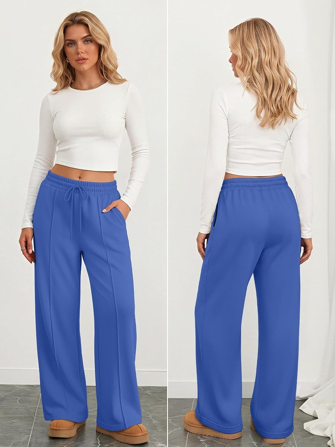 image:imageATHMILE Womens Wide Leg Sweatpants High Waisted Baggy Pants Fashion Teen Girl Drawstring Athletic JoggersFleeceblue