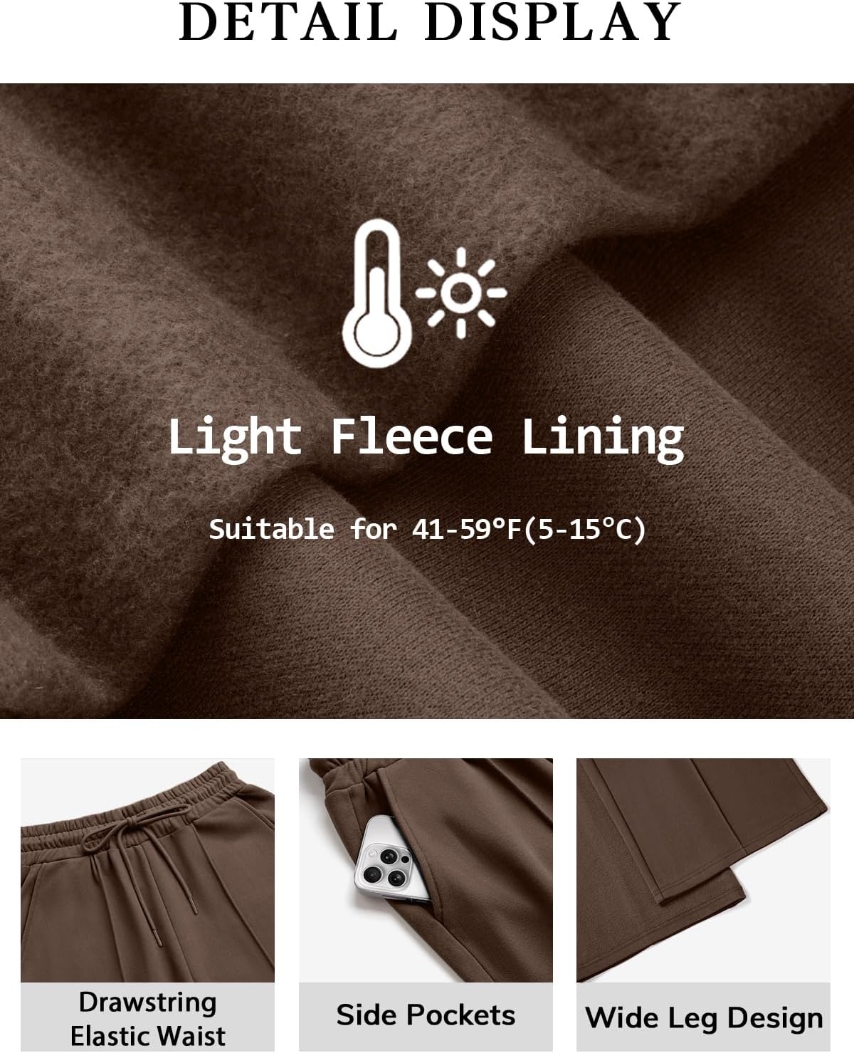 image:imageATHMILE Womens Wide Leg Sweatpants High Waisted Baggy Pants Fashion Teen Girl Drawstring Athletic JoggersFleececoffee