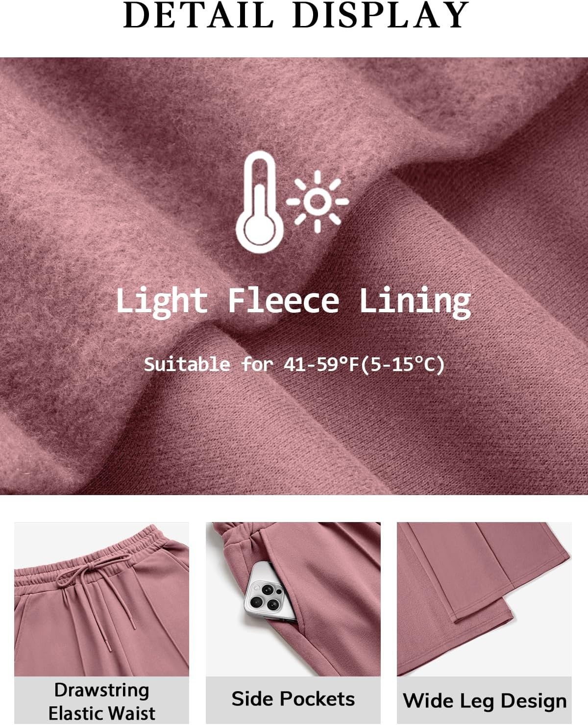 image:imageATHMILE Womens Wide Leg Sweatpants High Waisted Baggy Pants Fashion Teen Girl Drawstring Athletic JoggersFleecedark Pink
