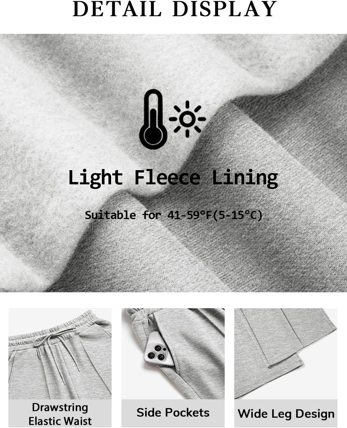 image:imageATHMILE Womens Wide Leg Sweatpants High Waisted Baggy Pants Fashion Teen Girl Drawstring Athletic JoggersFleecegrey
