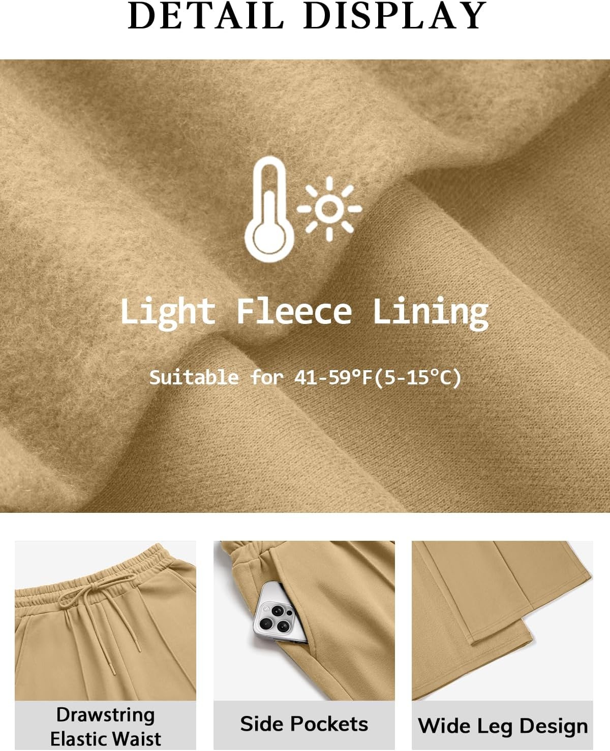 image:imageATHMILE Womens Wide Leg Sweatpants High Waisted Baggy Pants Fashion Teen Girl Drawstring Athletic JoggersFleecelight Brown