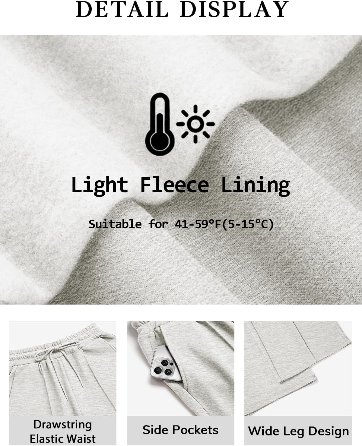 image:imageATHMILE Womens Wide Leg Sweatpants High Waisted Baggy Pants Fashion Teen Girl Drawstring Athletic JoggersFleecelight Grey