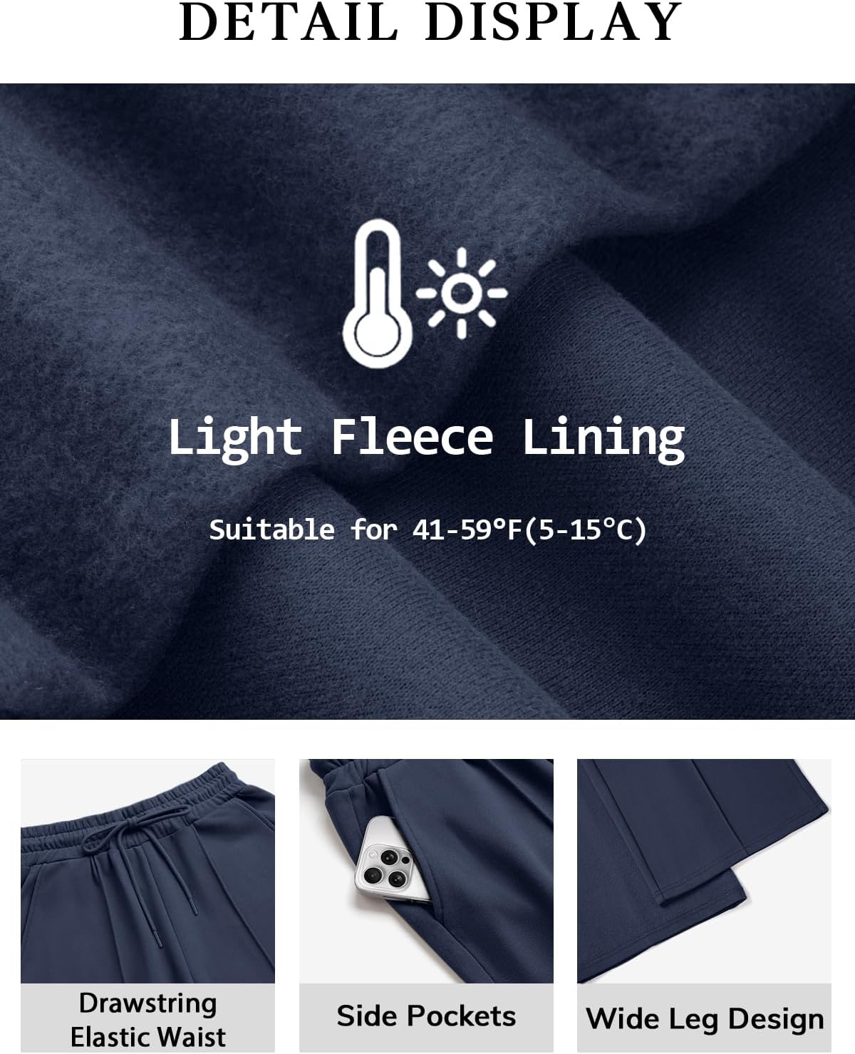 image:imageATHMILE Womens Wide Leg Sweatpants High Waisted Baggy Pants Fashion Teen Girl Drawstring Athletic JoggersFleecenavy