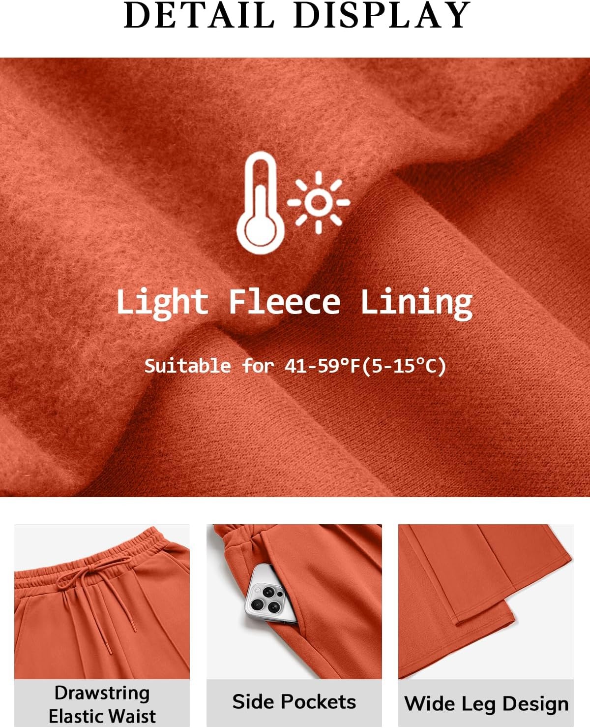 image:imageATHMILE Womens Wide Leg Sweatpants High Waisted Baggy Pants Fashion Teen Girl Drawstring Athletic JoggersFleeceorange