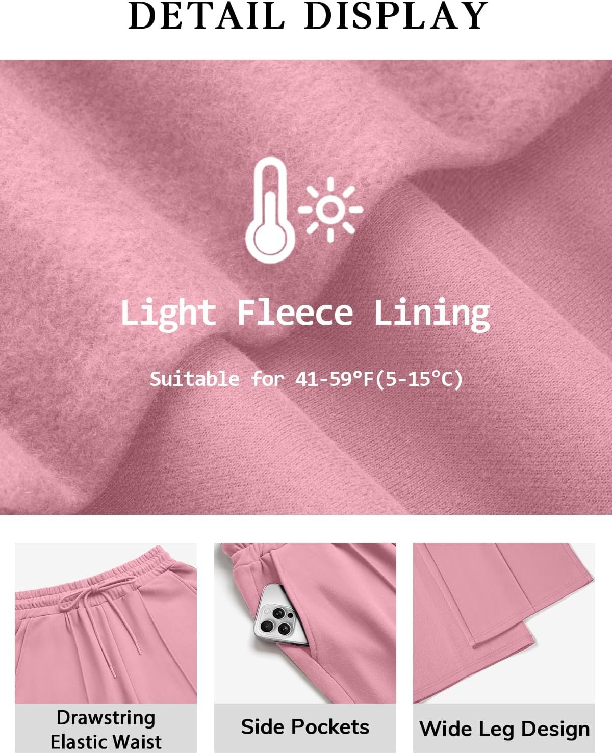 image:imageATHMILE Womens Wide Leg Sweatpants High Waisted Baggy Pants Fashion Teen Girl Drawstring Athletic JoggersFleecepink