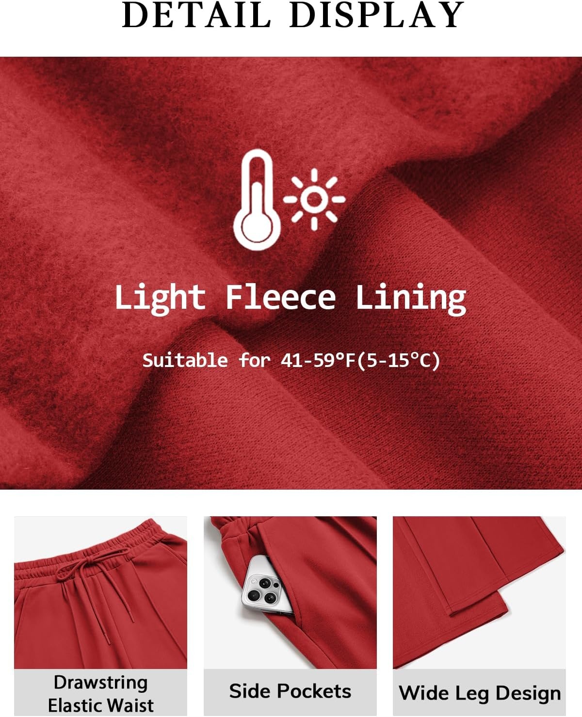 image:imageATHMILE Womens Wide Leg Sweatpants High Waisted Baggy Pants Fashion Teen Girl Drawstring Athletic JoggersFleecewatermelonred