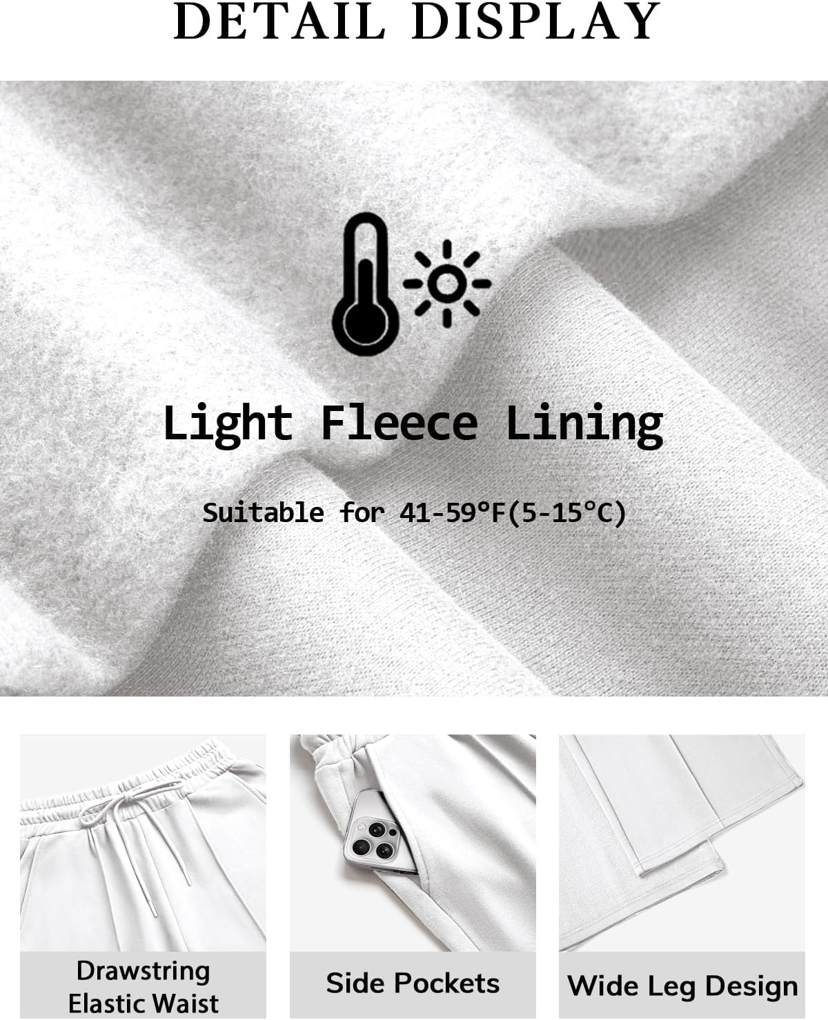 image:imageATHMILE Womens Wide Leg Sweatpants High Waisted Baggy Pants Fashion Teen Girl Drawstring Athletic JoggersFleecewhite