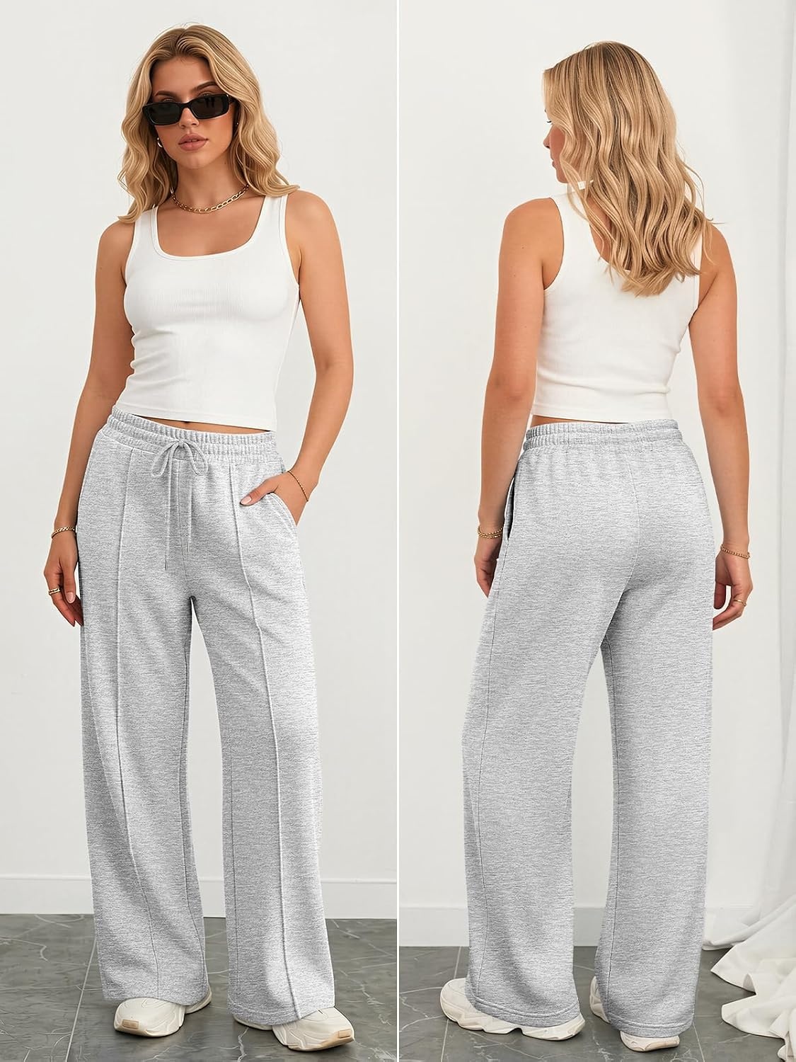 image:imageATHMILE Womens Wide Leg Sweatpants High Waisted Baggy Pants Fashion Teen Girl Drawstring Athletic JoggersGrey