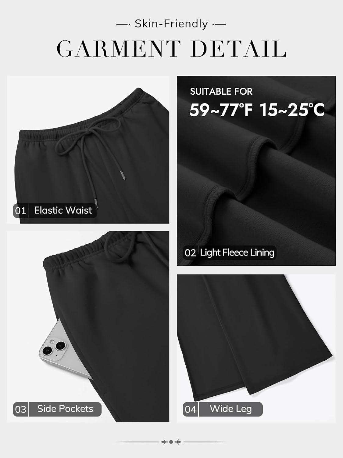 image:imageATHMILE Womens Wide Leg Sweatpants Low Rise Baggy Pants Fall Fashion Lounge Lightweight Sweat Pants with PocketsBlack
