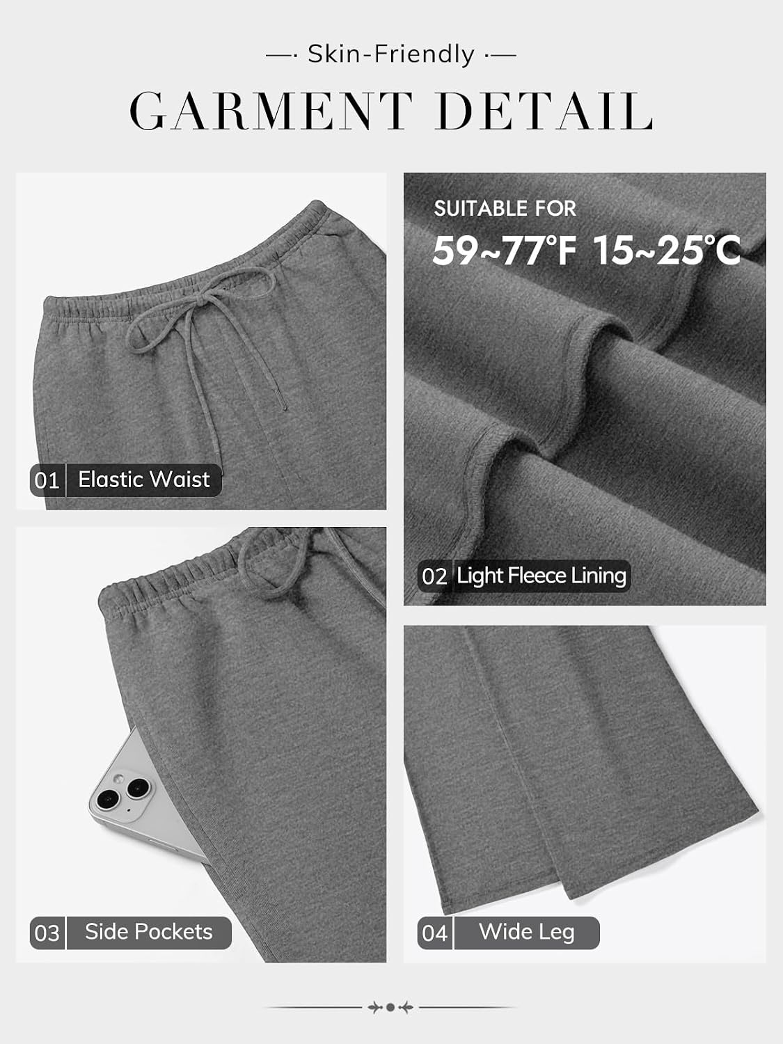 image:imageATHMILE Womens Wide Leg Sweatpants Low Rise Baggy Pants Fall Fashion Lounge Lightweight Sweat Pants with PocketsGrey