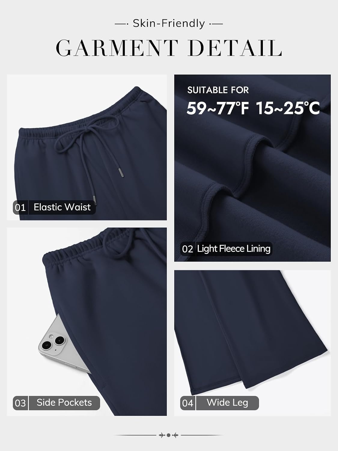 image:imageATHMILE Womens Wide Leg Sweatpants Low Rise Baggy Pants Fall Fashion Lounge Lightweight Sweat Pants with PocketsNavy
