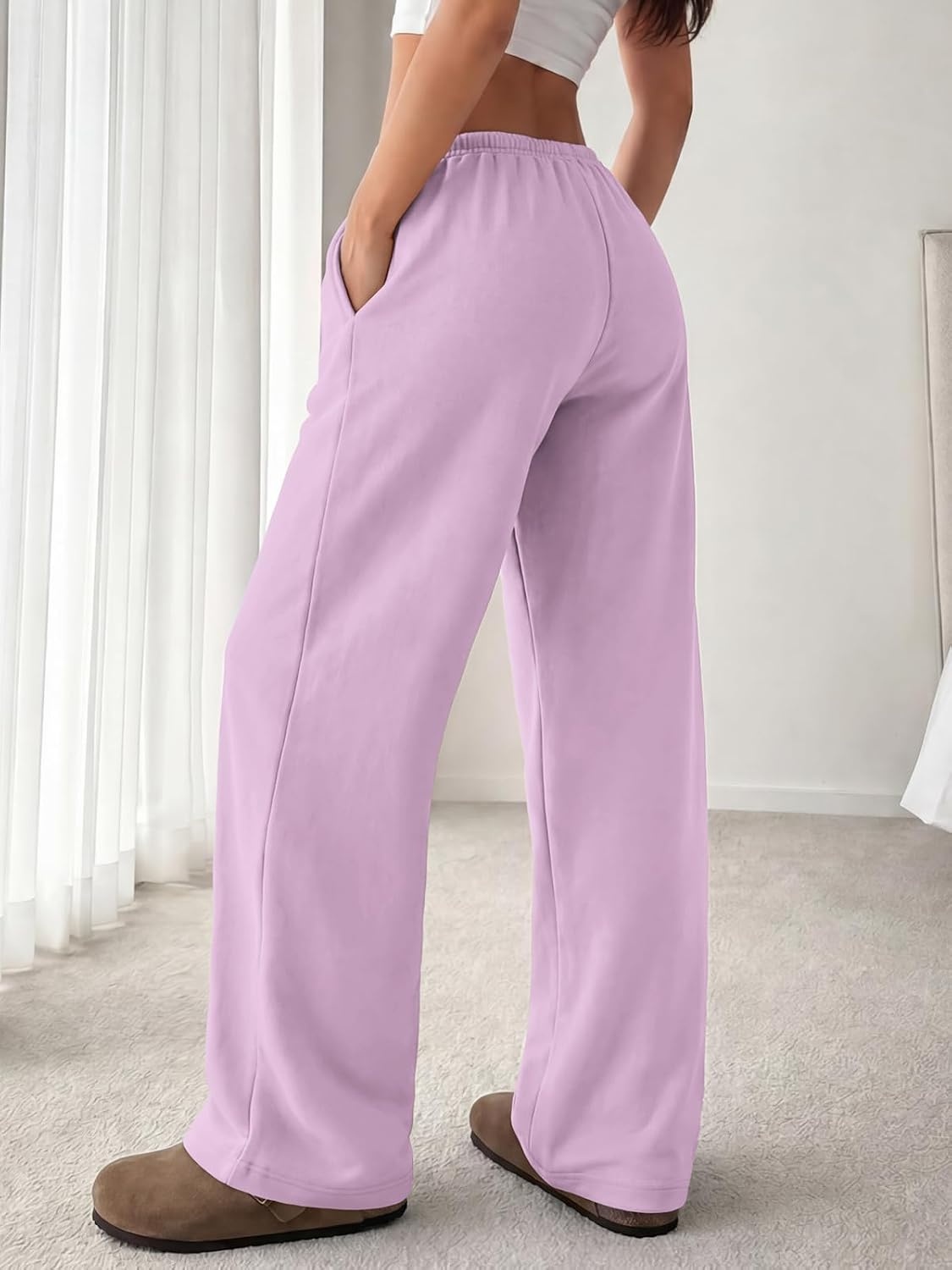 image:imageATHMILE Womens Wide Leg Sweatpants Low Rise Baggy Pants Fall Fashion Lounge Lightweight Sweat Pants with PocketsPurple