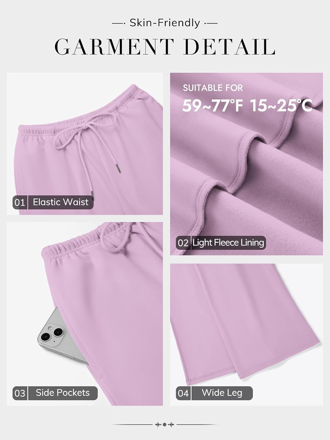 image:imageATHMILE Womens Wide Leg Sweatpants Low Rise Baggy Pants Fall Fashion Lounge Lightweight Sweat Pants with PocketsPurple