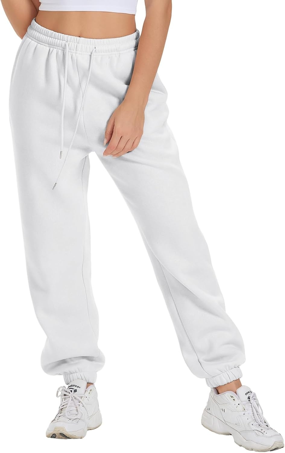 image:imageATHMILE Yoga Pants with Pockets for Women Sweatpants Joggers Fleece Lined Baggy Cargo Work Lounge Snow High Waisted Fall Fashion White