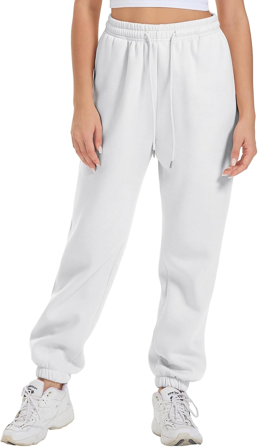 image:imageATHMILE Yoga Pants with Pockets for Women Sweatpants Joggers Fleece Lined Baggy Cargo Work Lounge Snow High Waisted Fall Fashion White