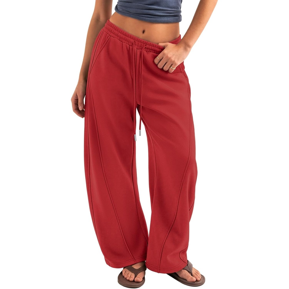 image:imageATHMILE Barrel Sweatpants Women Y2K Wide Leg Baggy Lounge Sweat Pants with Pockets Plus Size Drawstring JoggersRed