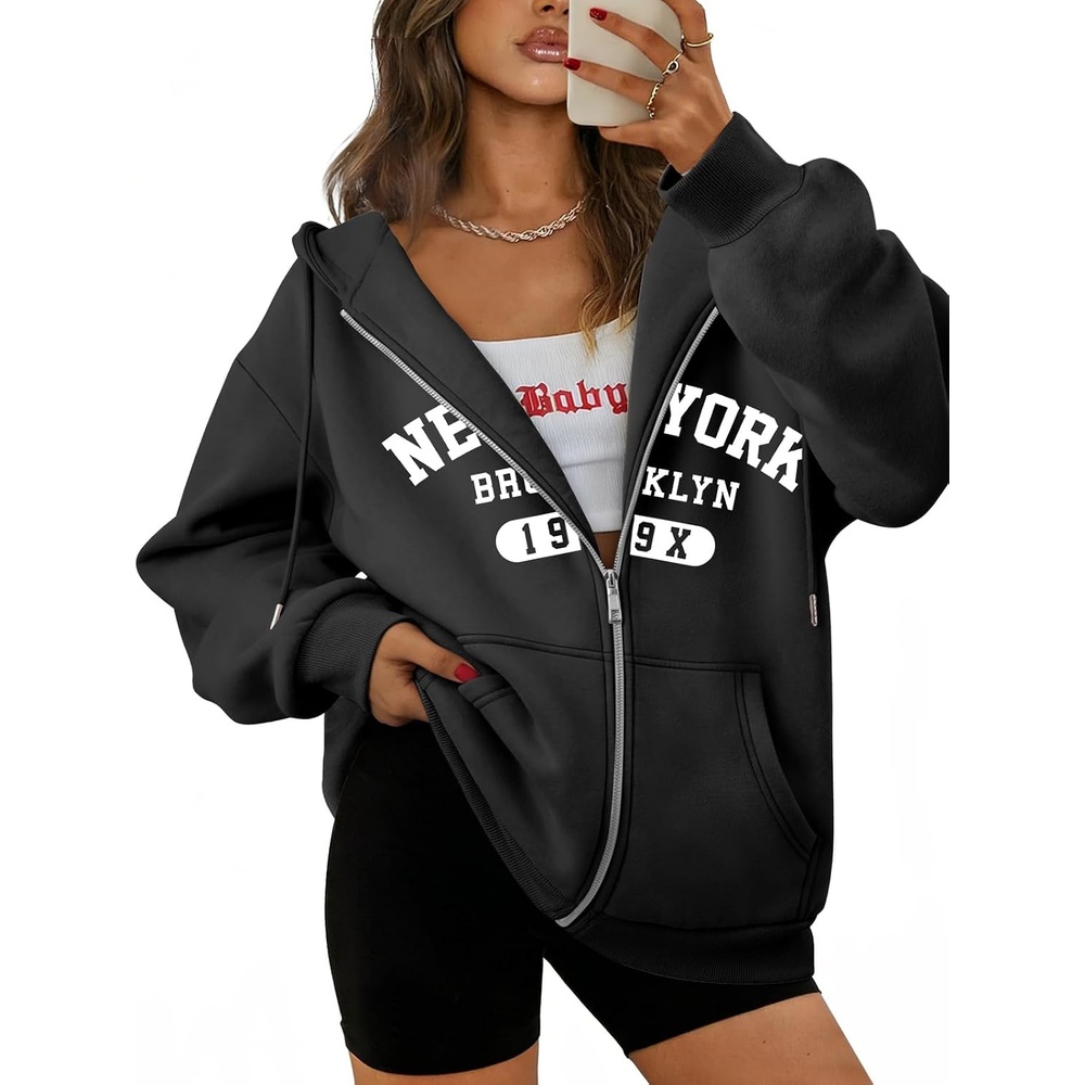 image:imageATHMILE Oversized Hoodies for Women Fall Sweatshirts Zip Up Hoodie Casual Jackets Y2k Fashion Outfits Winter Clothes 2026Nblack
