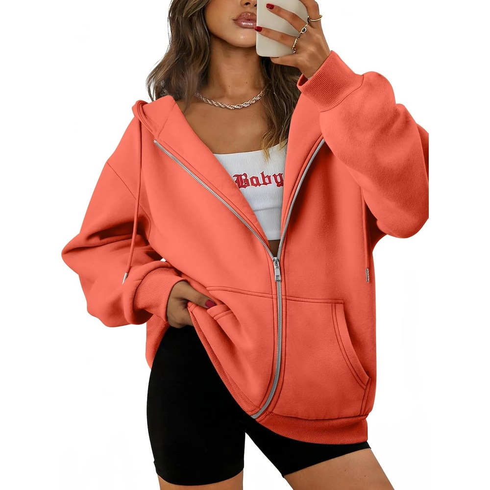 image:imageATHMILE Oversized Hoodies for Women Fall Sweatshirts Zip Up Hoodie Casual Jackets Y2k Fashion Outfits Winter Clothes 2026Orange